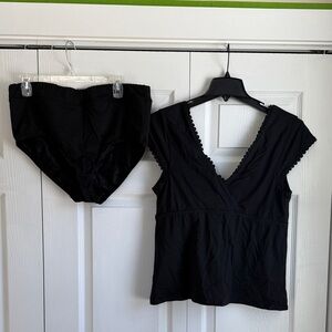 Lands' End Black Women's Size 18W 2 piece Swim Set Scalloped Top Bikini Bottom